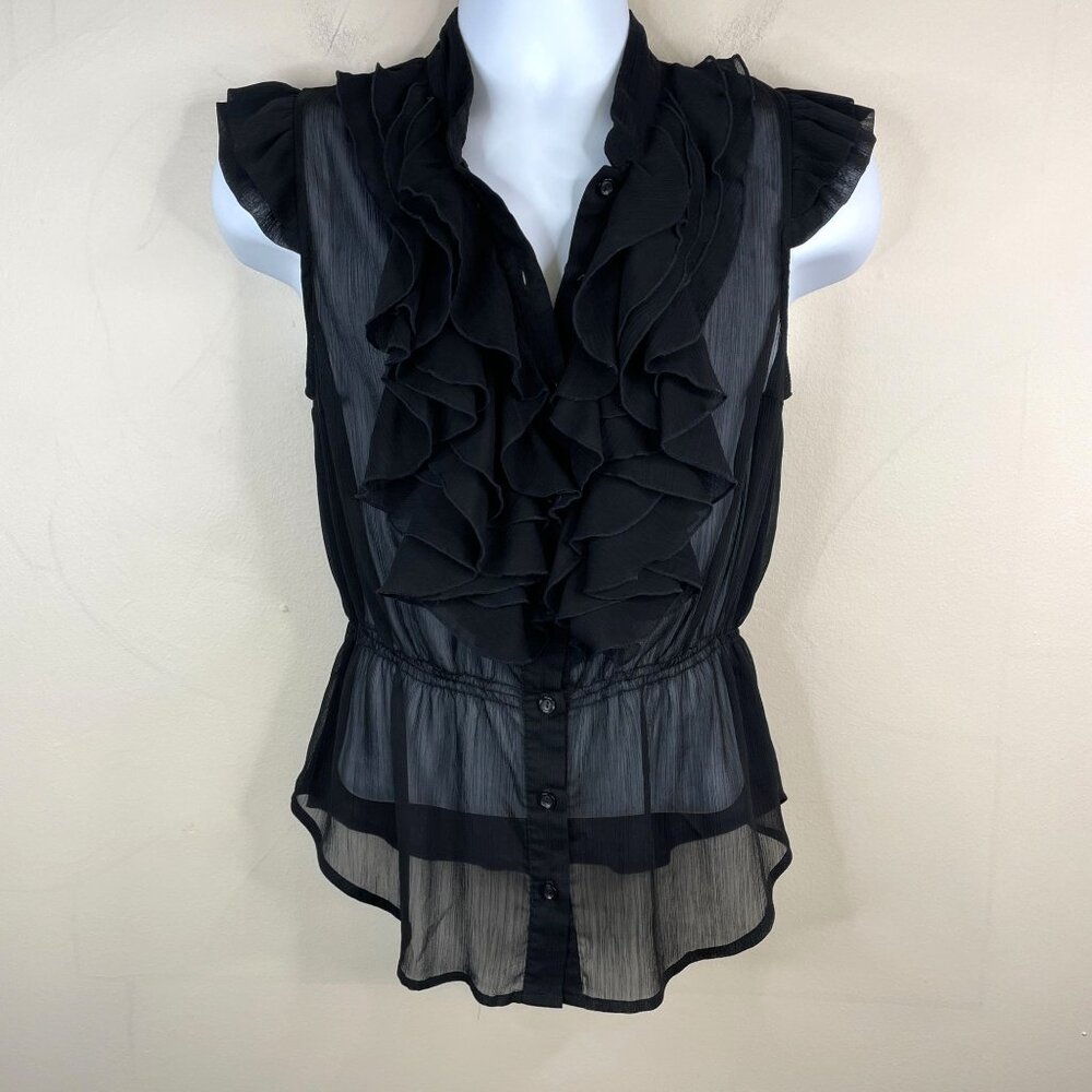 Vintage Whimsigoth Vampy Ruffle Neck Top Small Sheer Victorian Steampunk Peplum